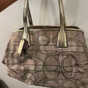 Coach Plaid Pink and Gold Shoulder Bag